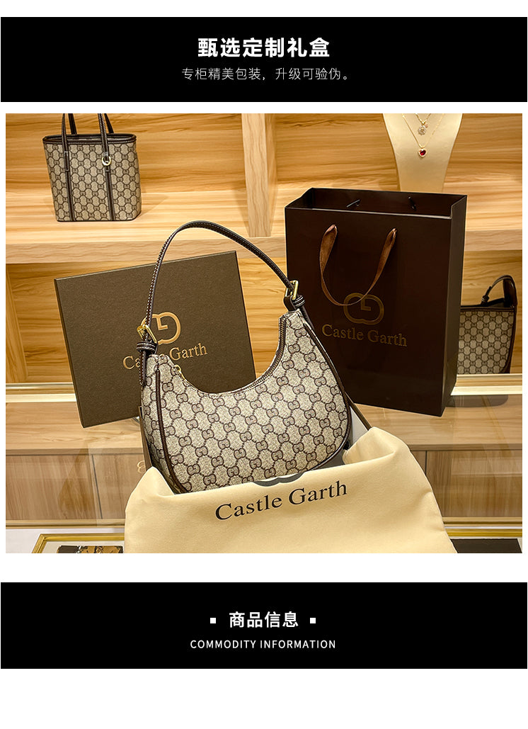 Luxury Brand High-end Vintage Flower Underarm Women's Crescent Bag Fashionable Niche Moon Design Crossbody Shoulder Bag