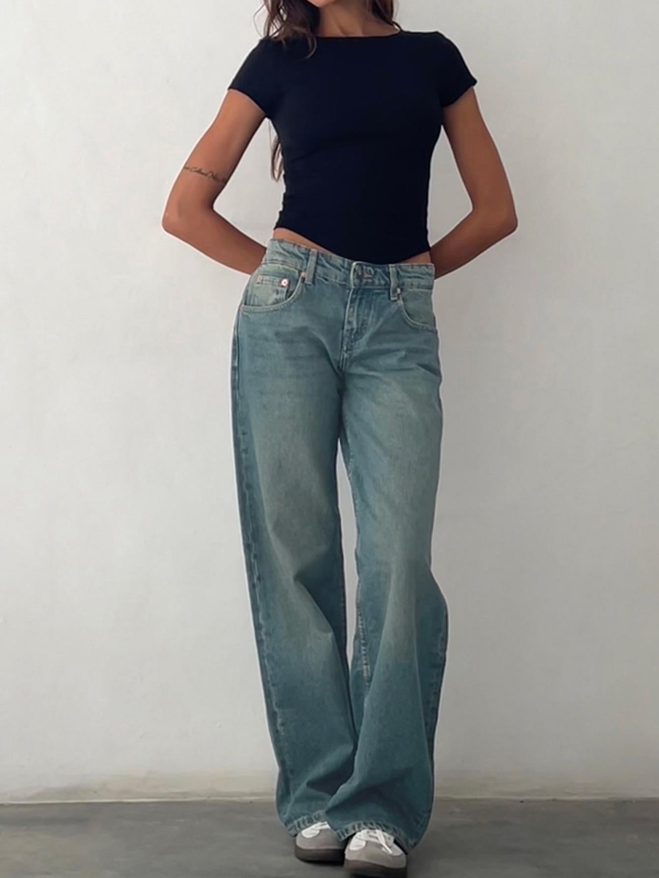 Women's Straight-Leg Jeans Fashion Street Pants High Quality Women Straight-leg Denim Pants