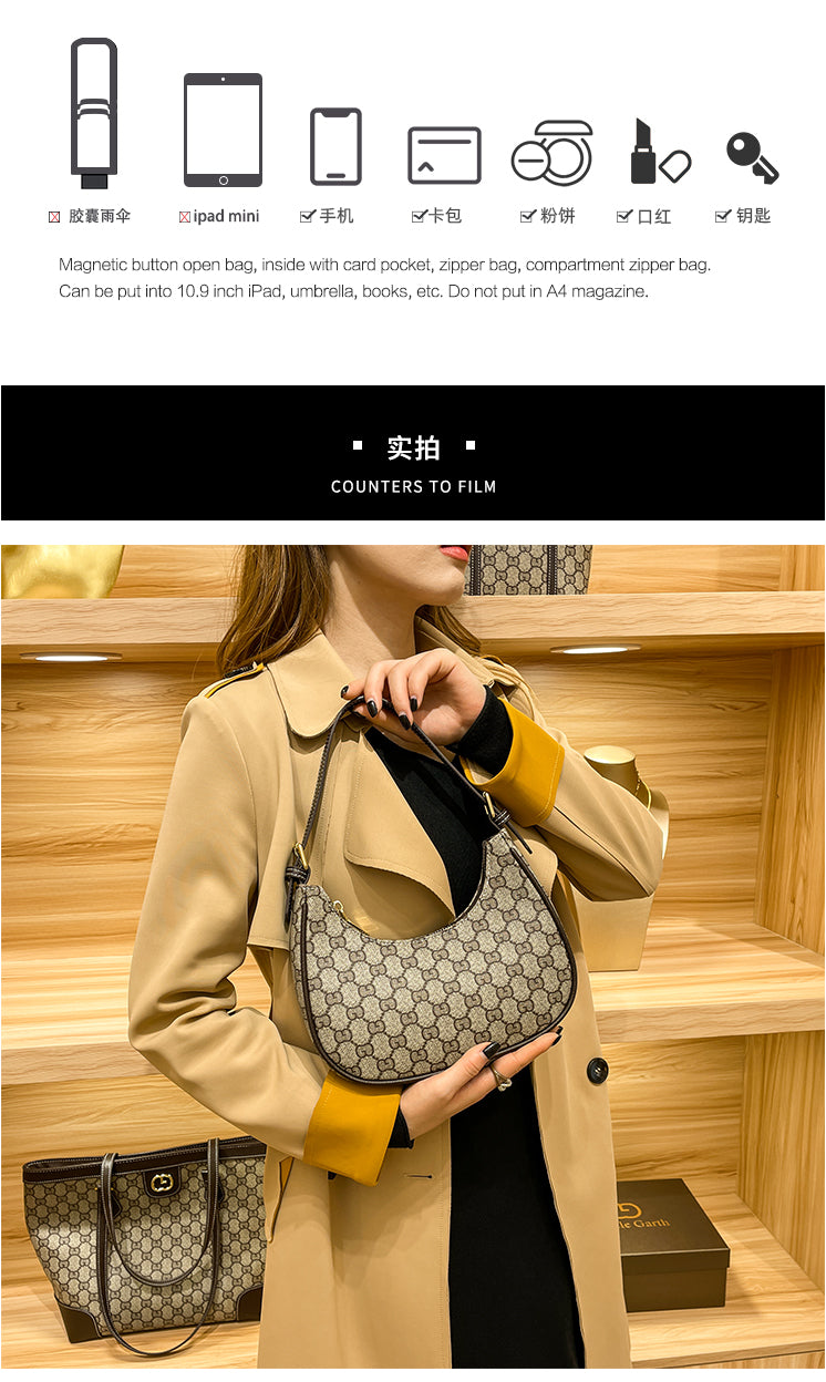 Luxury Brand High-end Vintage Flower Underarm Women's Crescent Bag Fashionable Niche Moon Design Crossbody Shoulder Bag