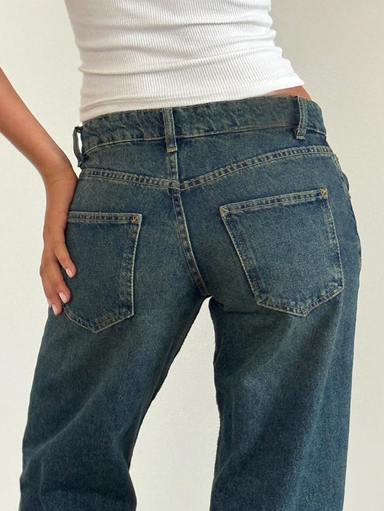 Women's Straight-Leg Jeans Fashion Street Pants High Quality Women Straight-leg Denim Pants
