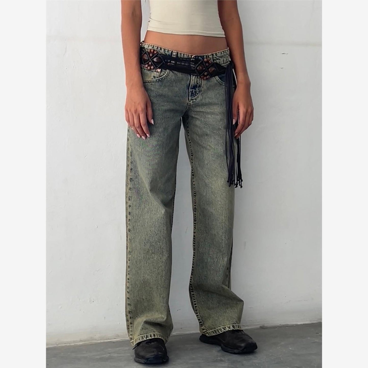 Women's Straight-Leg Jeans Fashion Street Pants High Quality Women Straight-leg Denim Pants