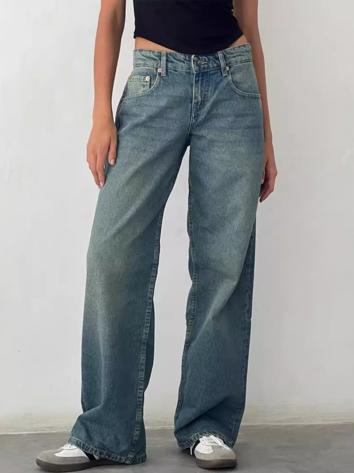 Women's Straight-Leg Jeans Fashion Street Pants High Quality Women Straight-leg Denim Pants