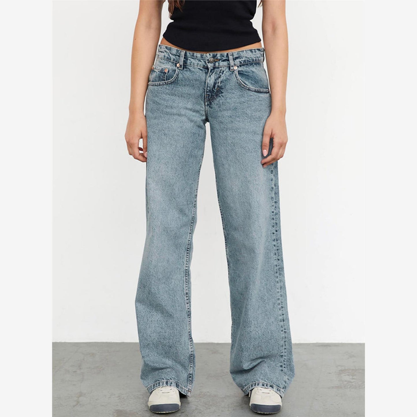 Women's Straight-Leg Jeans Fashion Street Pants High Quality Women Straight-leg Denim Pants