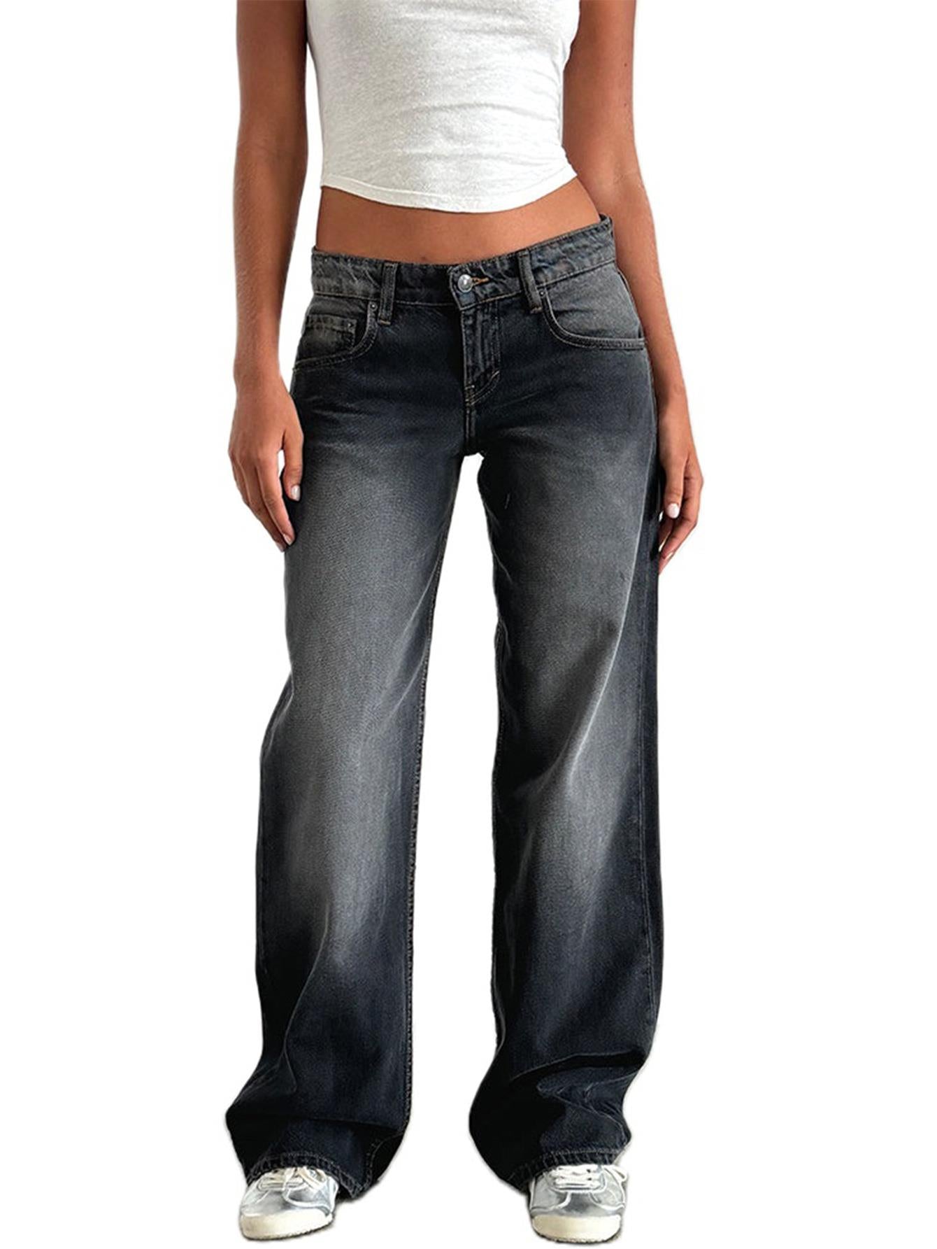 Women's Straight-Leg Jeans Fashion Street Pants High Quality Women Straight-leg Denim Pants