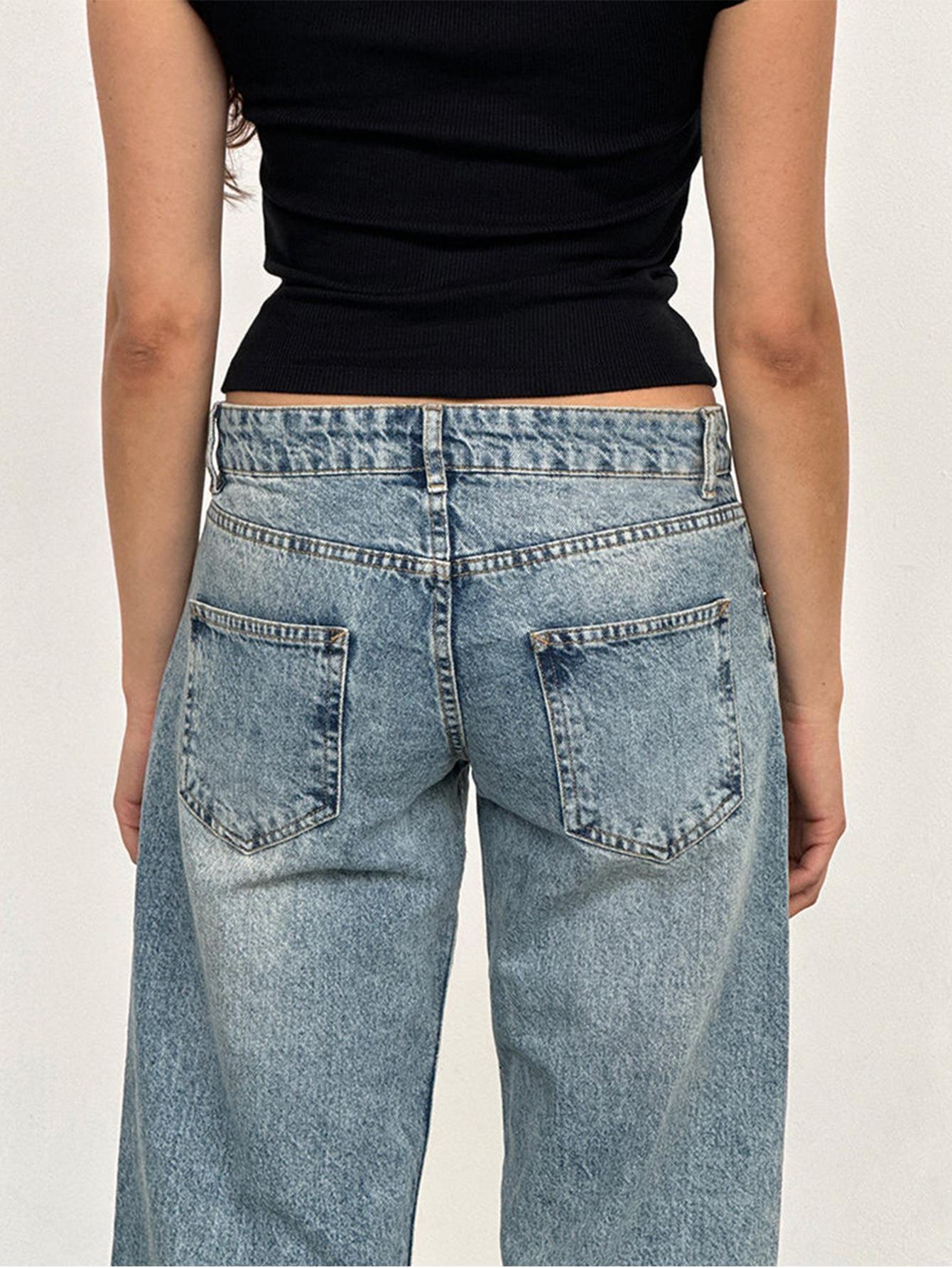 Women's Straight-Leg Jeans Fashion Street Pants High Quality Women Straight-leg Denim Pants