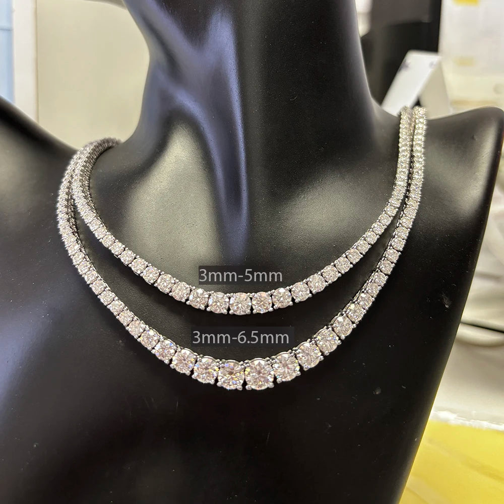 Full Moissanite Tennis Necklace with Certificate 3-5mm Size Gradient Diamond Necklaces for Women 925 Sterling Silver Neck Chain