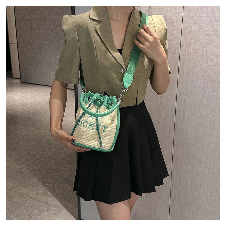 New Fashion Women's Bucket Bag Trend Brand Straw Shoulder Bag High Quality Casual Elegant Crossbody Bag Designer Luxury Handbag