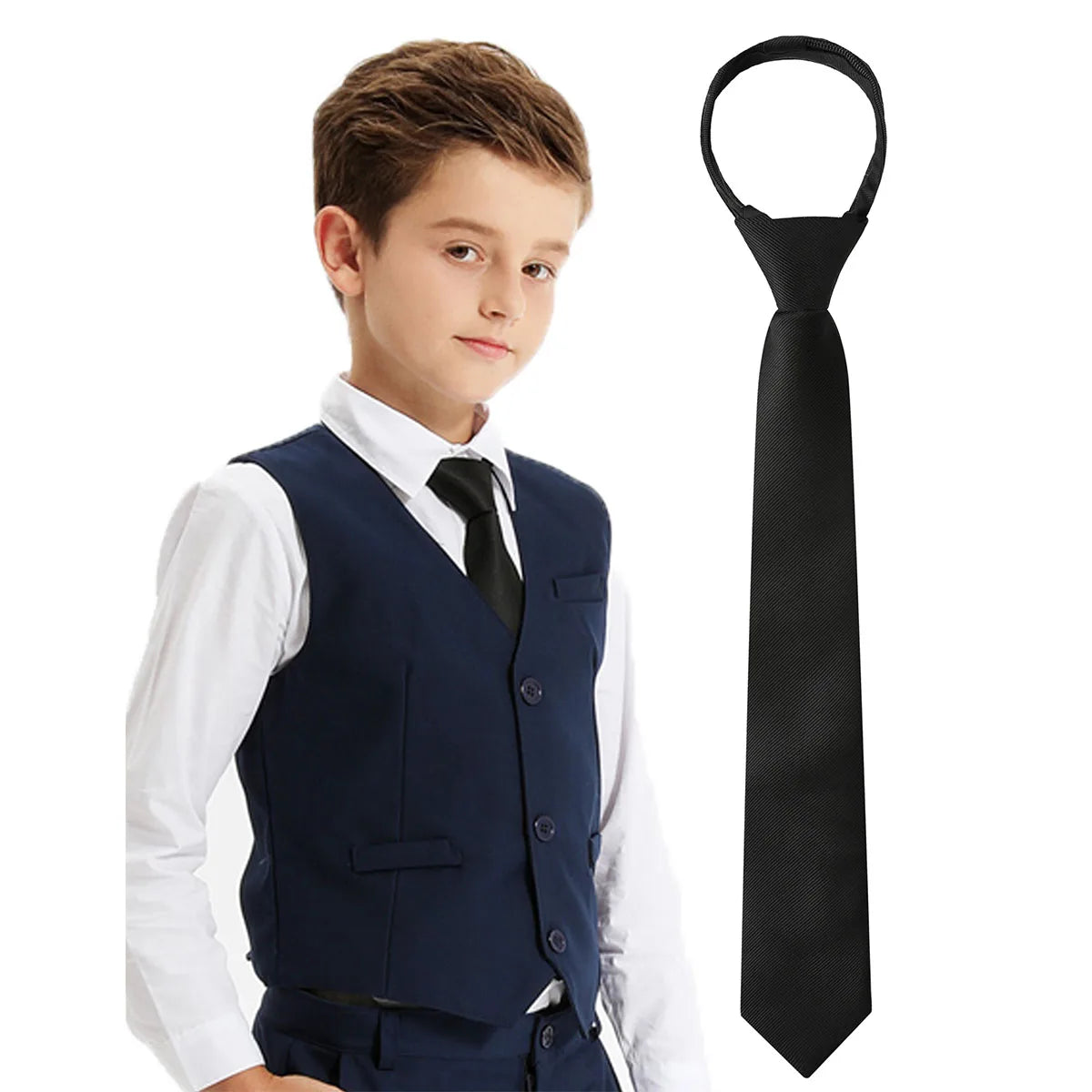 Boys Girls Neckties Kids Zipper Solid  Adjustable Accessories Teenager Students Photograph Perform Tie 6-16 Years Old