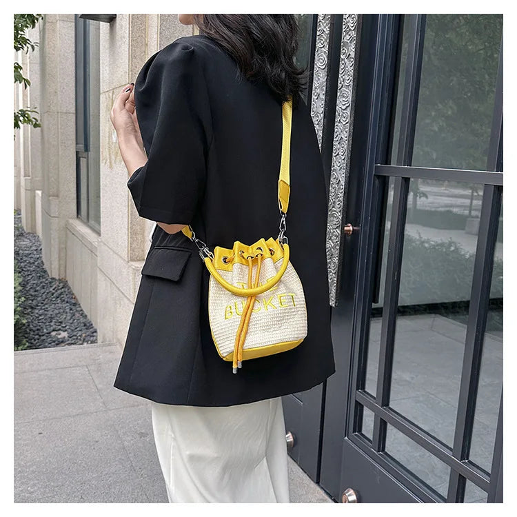 New Fashion Women's Bucket Bag Trend Brand Straw Shoulder Bag High Quality Casual Elegant Crossbody Bag Designer Luxury Handbag