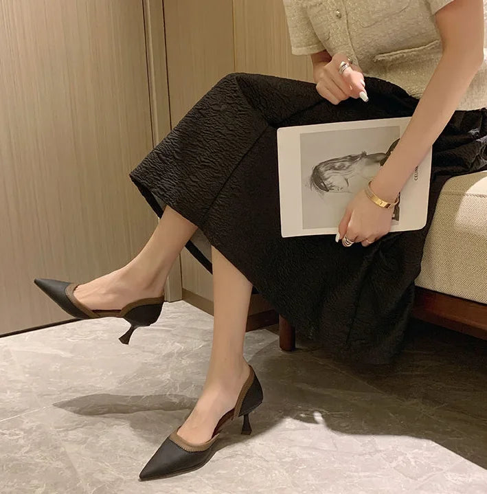 High Heels Medium Summer 2024 Pointed Toe Footwear Sandals for Women Ladies Shoes Thin Office Work Vintage Daily Casual on Offer