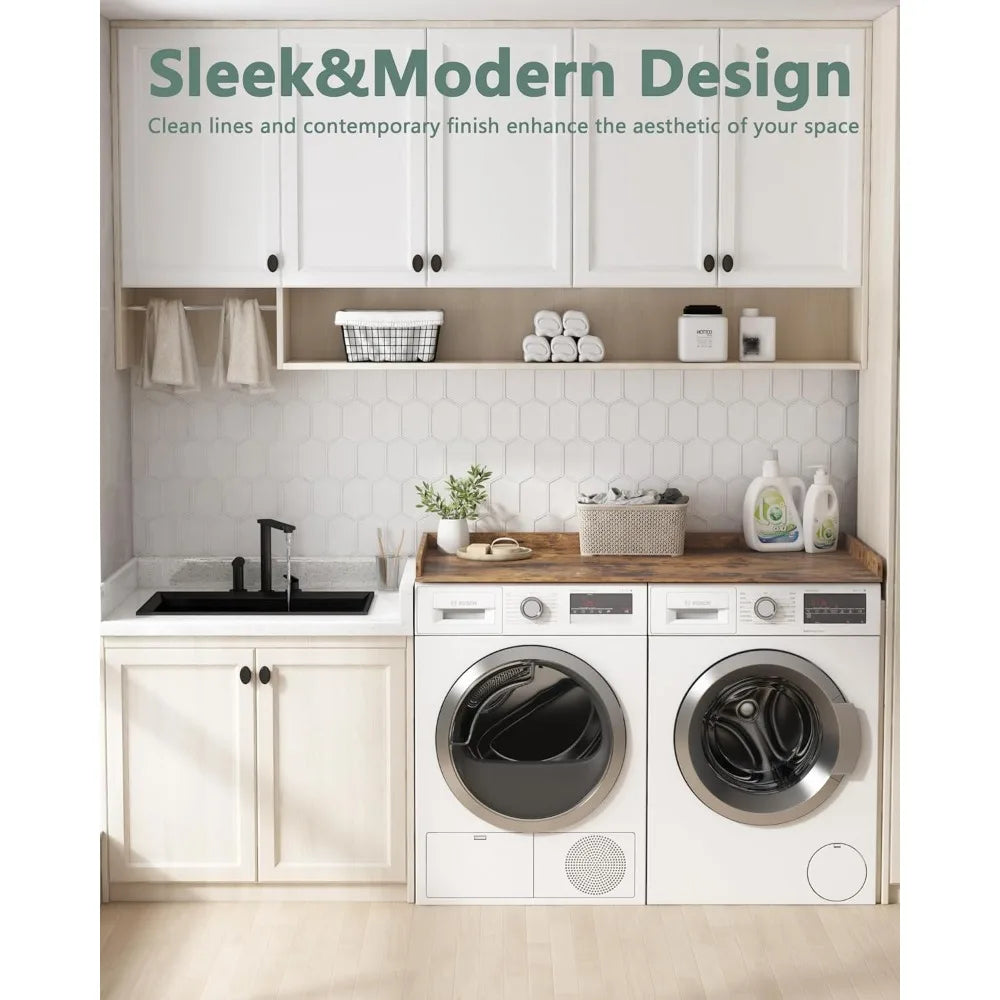 Washer Dryer Countertop,Laundry Countertop with Edge Rails,27.5" W x 54" D Wood Countertop For Washer,Laundry Machine Topper