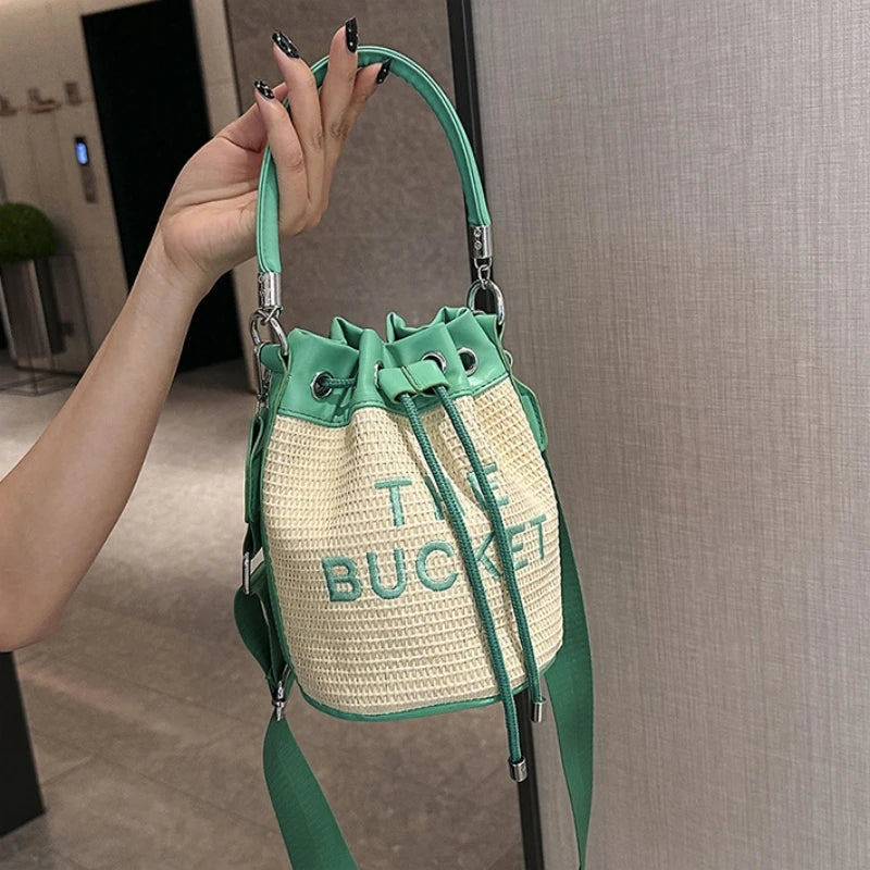 New Fashion Women's Bucket Bag Trend Brand Straw Shoulder Bag High Quality Casual Elegant Crossbody Bag Designer Luxury Handbag