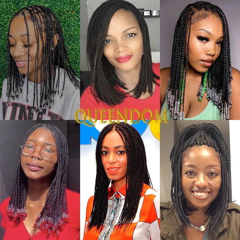 12 Inch Synthetic Silky Dreadlock Wig Thin Cornrow Plait Braids Short Bob Wig for Black Women Lace Frontal Micro Box Braided Wig