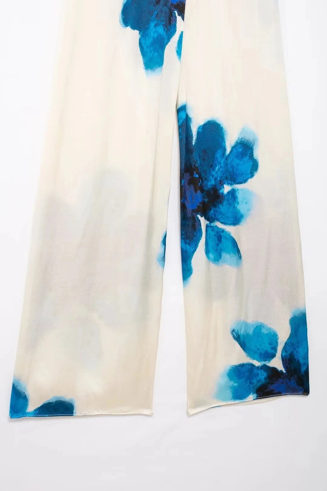 TRAFZA Women Fashion Floral Print Wide Leg Pants Loose Casual High Waist Drawstring Trousers Elegant Woman High Street Pant