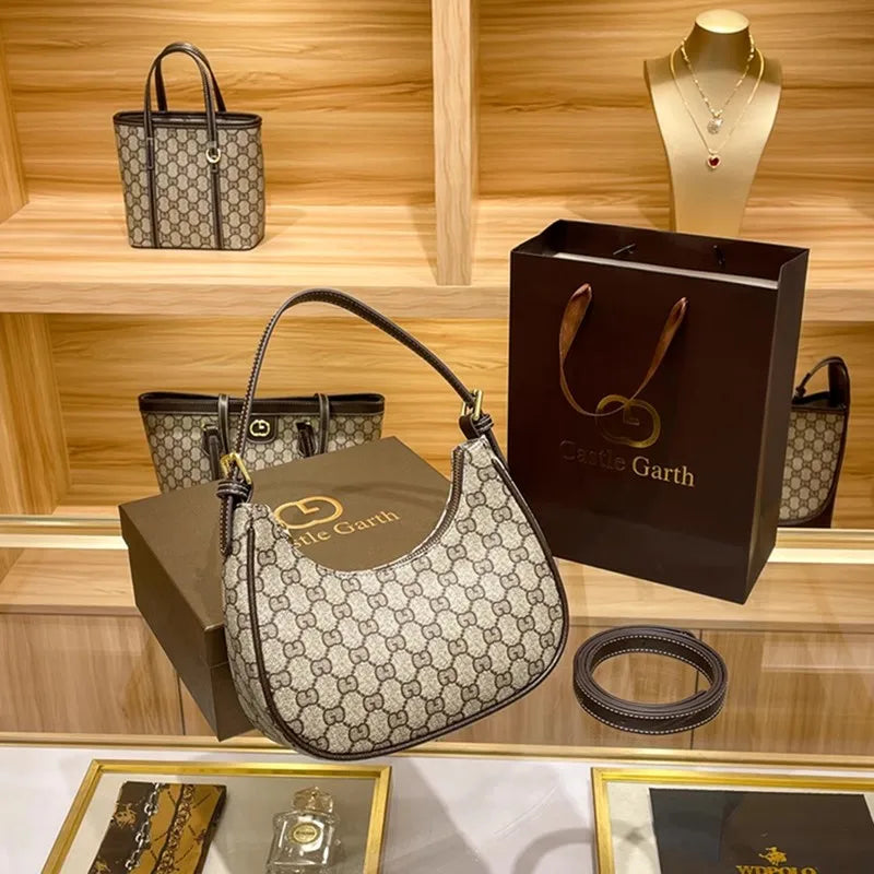 Luxury Brand High-end Vintage Flower Underarm Women's Crescent Bag Fashionable Niche Moon Design Crossbody Shoulder Bag