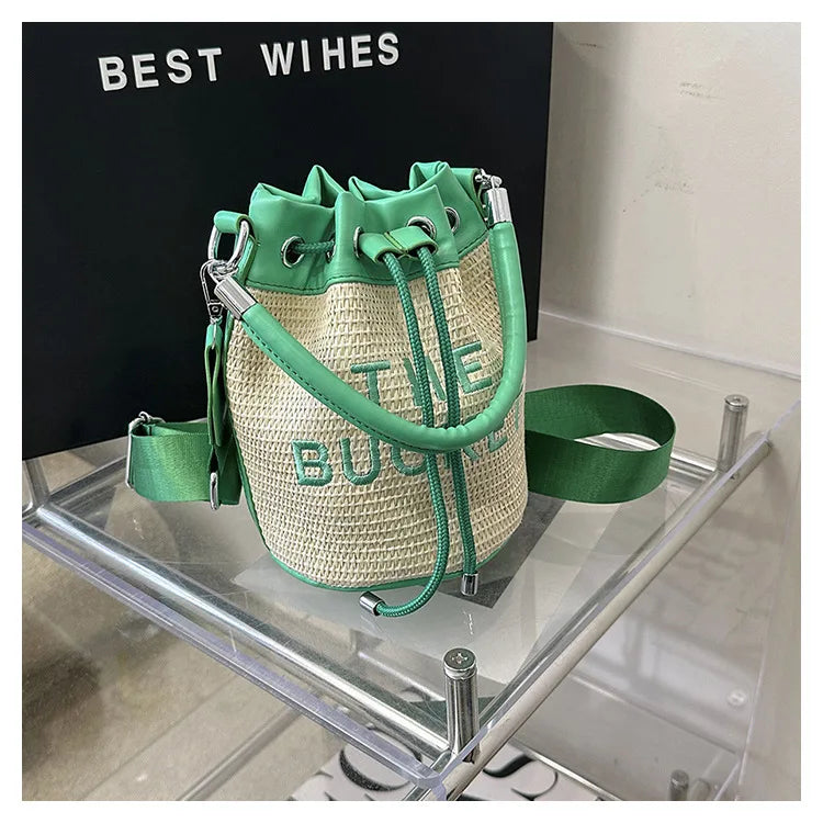 New Fashion Women's Bucket Bag Trend Brand Straw Shoulder Bag High Quality Casual Elegant Crossbody Bag Designer Luxury Handbag