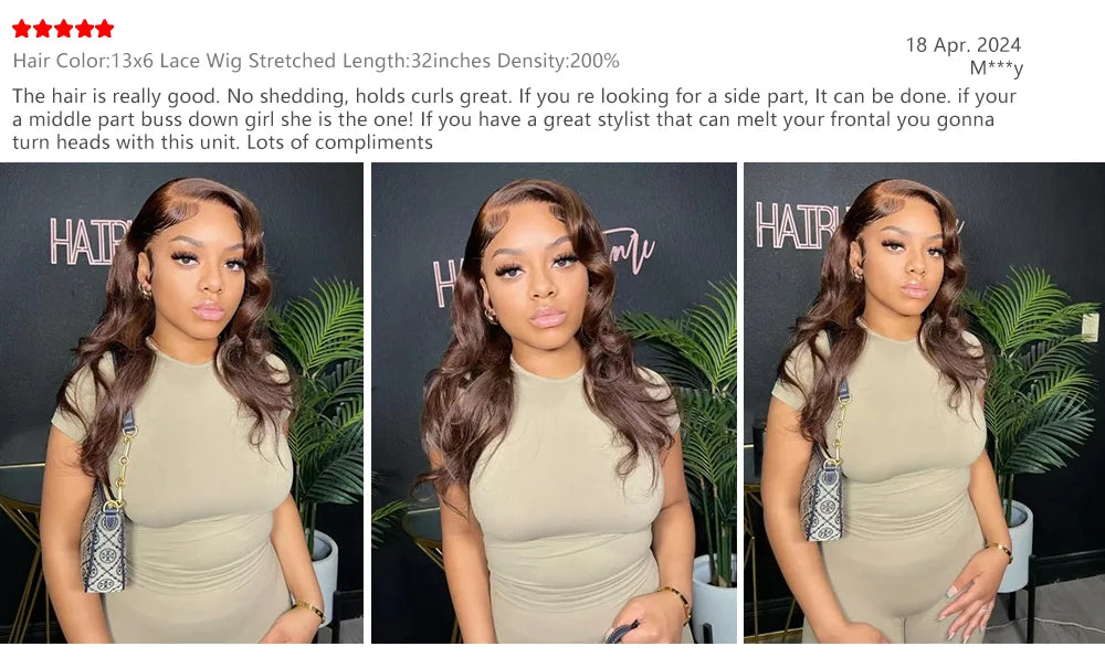 13x6 Chocolate Brown HD Lace Front Human Hair Wigs Body Wave Human Hair Wig 46 Inch 200Density Colored Human Hair Wigs For Women