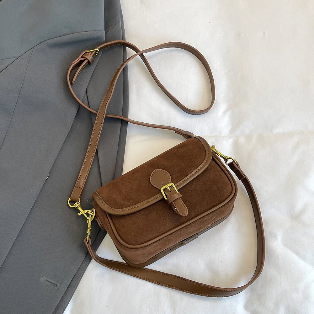 Korean Fashion New Small Square Bag Shoulder Bags Brown Niche Retro Suede Surface Leisure Versatile Trend Lady Crossbody Bags