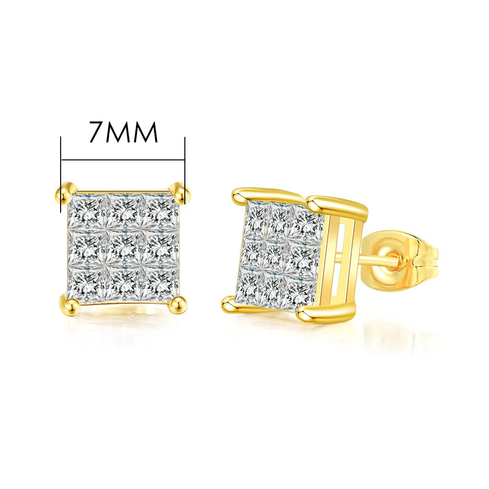 Hip Hop Ice Studded Earrings For Men Male Trend Cubic Zirconia Piercing Hiphop Gold Color Square Earring Jewelry Accessories