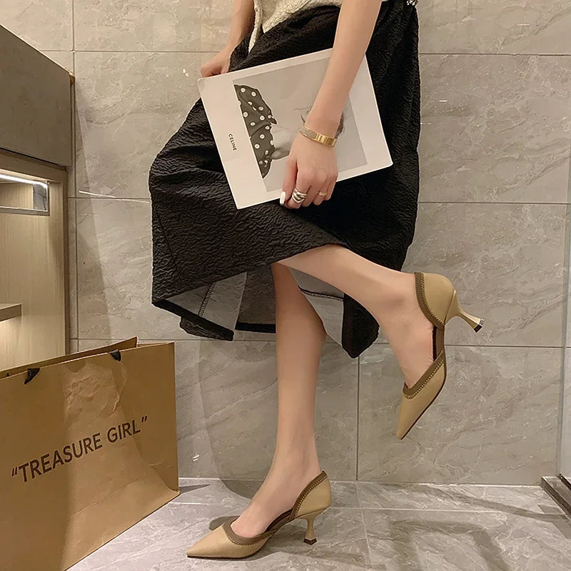 High Heels Medium Summer 2024 Pointed Toe Footwear Sandals for Women Ladies Shoes Thin Office Work Vintage Daily Casual on Offer