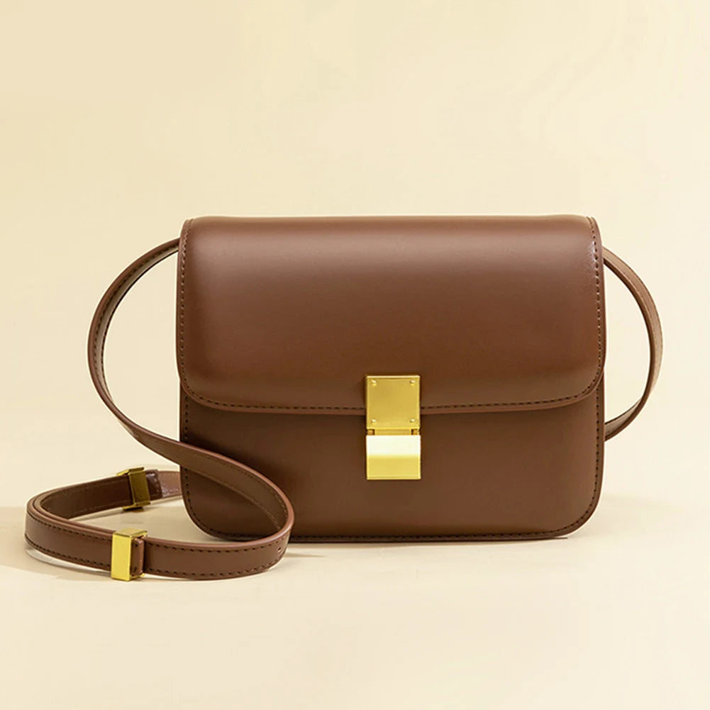 Leather Shoulder Bag for Women Small Square Bag Metal Lock Fashion Messenger Bag Luxury Designer Handbag Casual Commuting Bag
