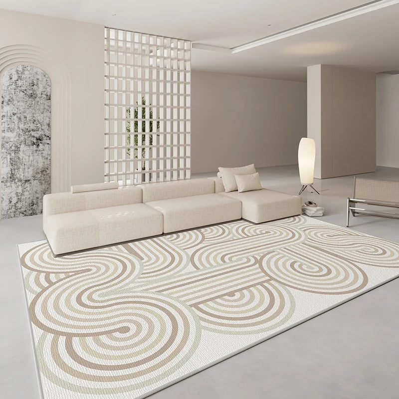 French Cream Living Room Carpet Striped Gradient Wave Rug Minimalist Geometric Decorative Rugs Easy Care Bedroom Carpets Ковер