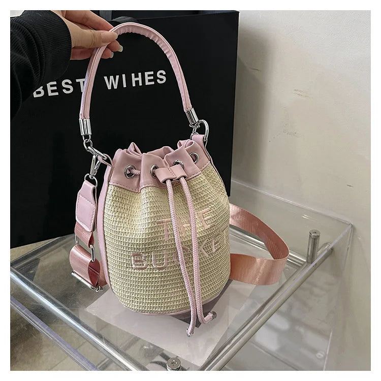 New Fashion Women's Bucket Bag Trend Brand Straw Shoulder Bag High Quality Casual Elegant Crossbody Bag Designer Luxury Handbag