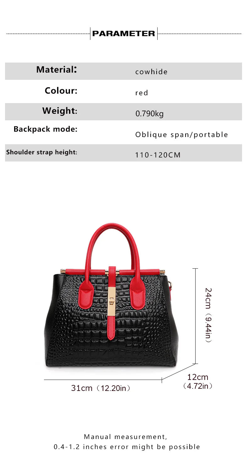 New Crocodile Pattern Women's Handbag Fashionable and Trendy Large Capacity Luxury Cowhide Commuter Shoulder Bag