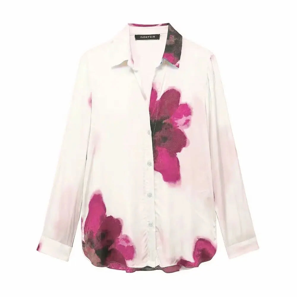 TRAFZA Women Fashion Floral Print Wide Leg Pants Loose Casual High Waist Drawstring Trousers Elegant Woman High Street Pant