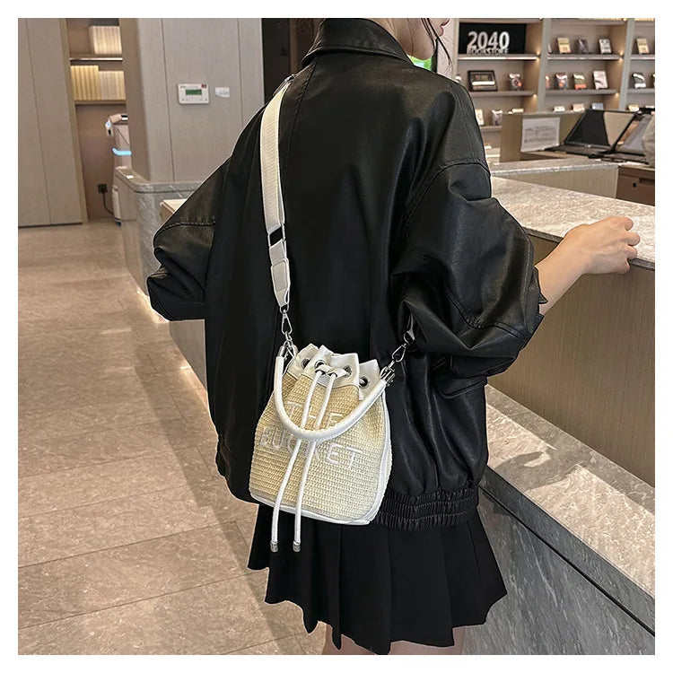 New Fashion Women's Bucket Bag Trend Brand Straw Shoulder Bag High Quality Casual Elegant Crossbody Bag Designer Luxury Handbag