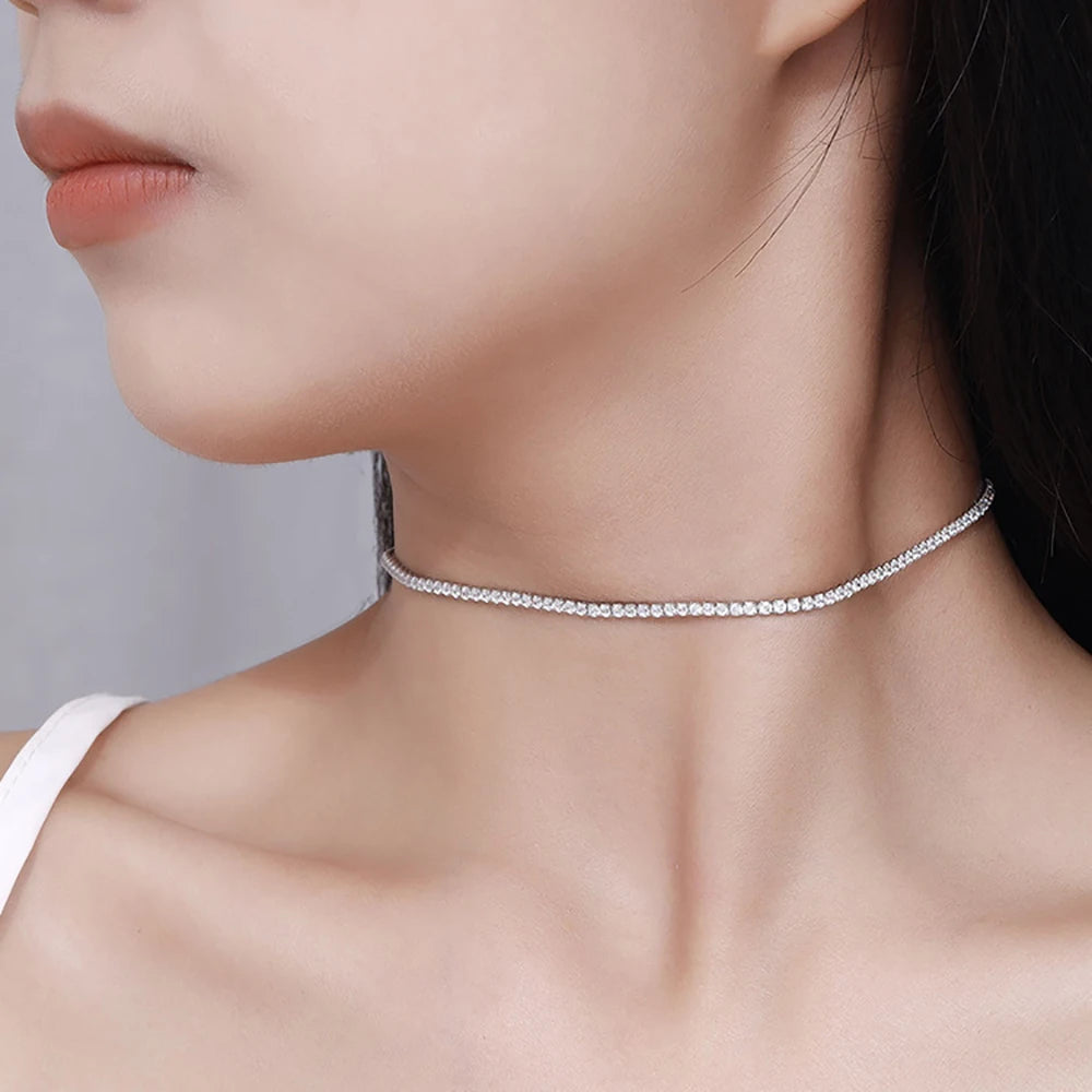 Serenity D Color 2mm Full Moissanite Tennis Necklace Women S925 Silver Neck Strap Choker Clavicle Chain Plated 18K Fine Jewelry