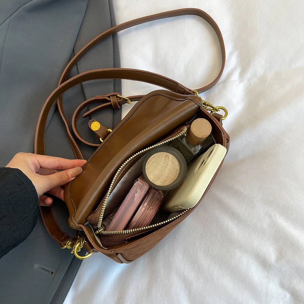 Korean Fashion New Small Square Bag Shoulder Bags Brown Niche Retro Suede Surface Leisure Versatile Trend Lady Crossbody Bags