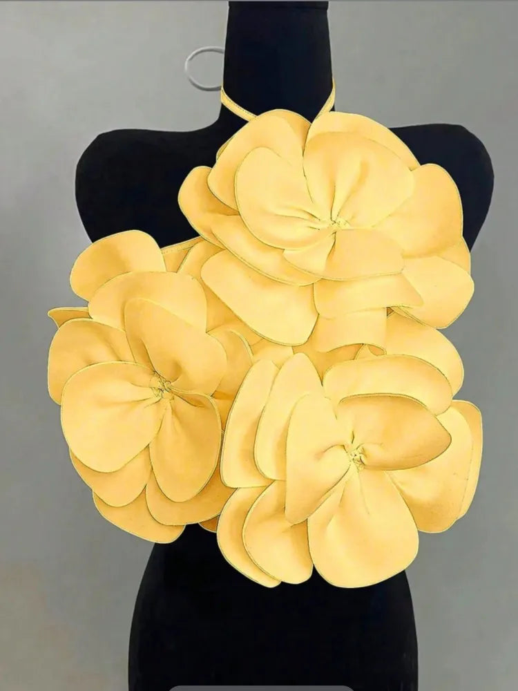 Joskaa 2025 Summer Women's 3D Flower Chic Tops Sexy Halter Lace-Up Backless Crop Camisole Vacation Party Club Beachwear S-XXL