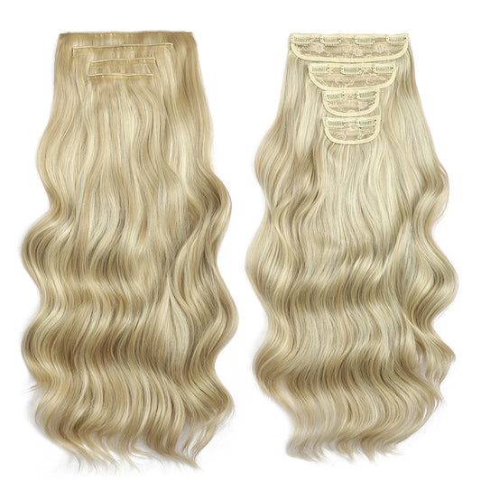 4PCS Clip in Hair Extensions Synthetic 22Inch Long Spiral Wavy Curl Natural Thick Hairpieces for Women Light Brown