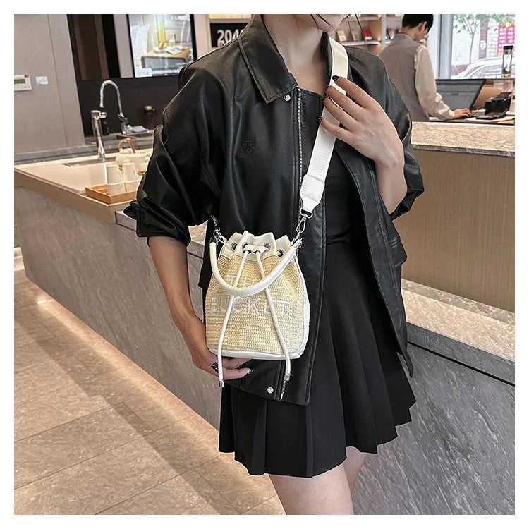 New Fashion Women's Bucket Bag Trend Brand Straw Shoulder Bag High Quality Casual Elegant Crossbody Bag Designer Luxury Handbag