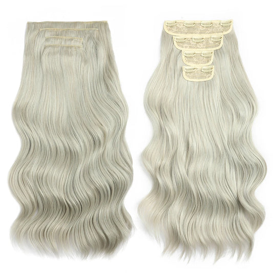 4PCS Clip in Hair Extensions Synthetic 22Inch Long Spiral Wavy Curl Natural Thick Hairpieces for Women Light Brown