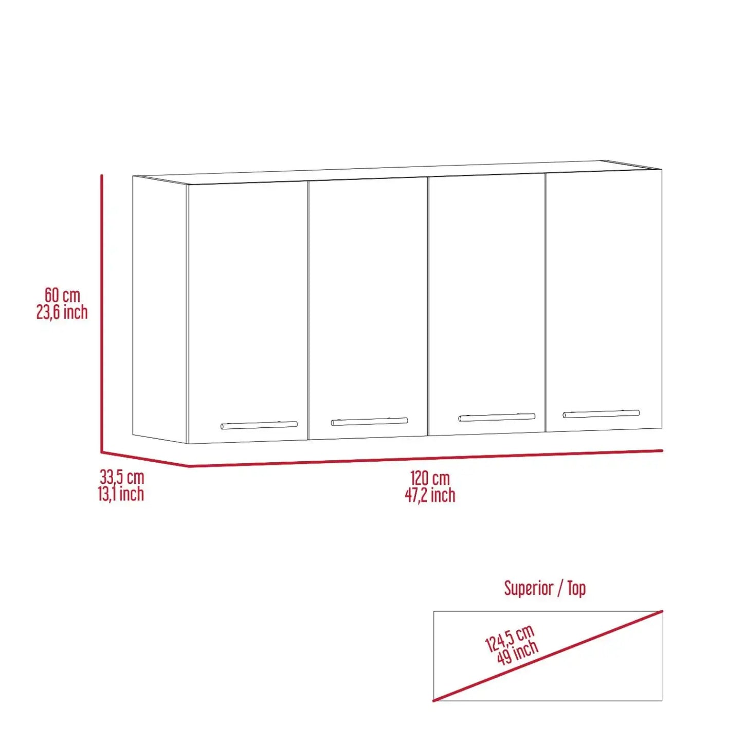 120 Wall Cabinet , Four Doors, Two Cabinets, Two Shelves White