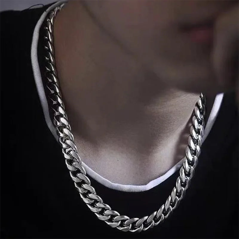 HNSP 316L Stainless Steel Cuban Flat Chain Necklace For Men Male Neck Jewelry Accessories