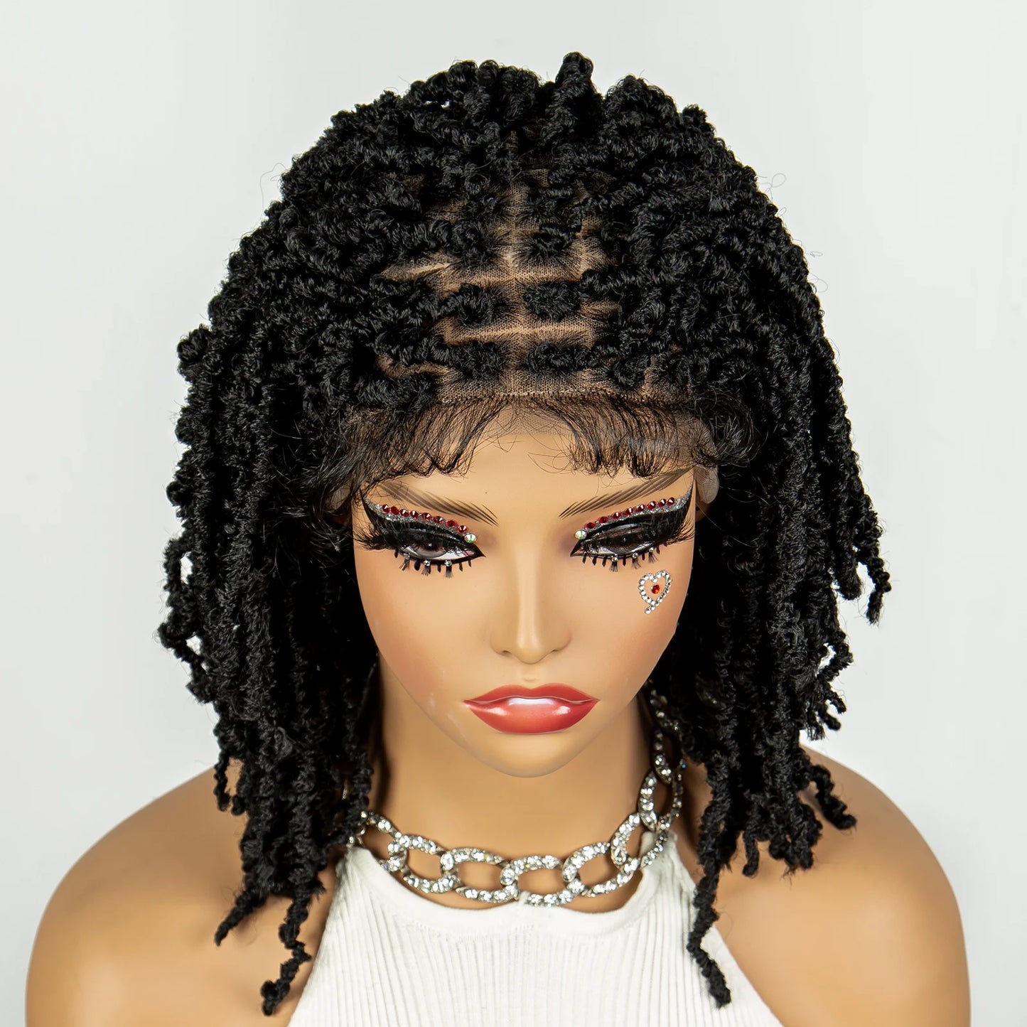 14inch Short Dreadlock Braided Wigs Synthetic Lace Front Knotless Box Braids Wig Faux Locs Braided Wigs with Baby Hair for Women