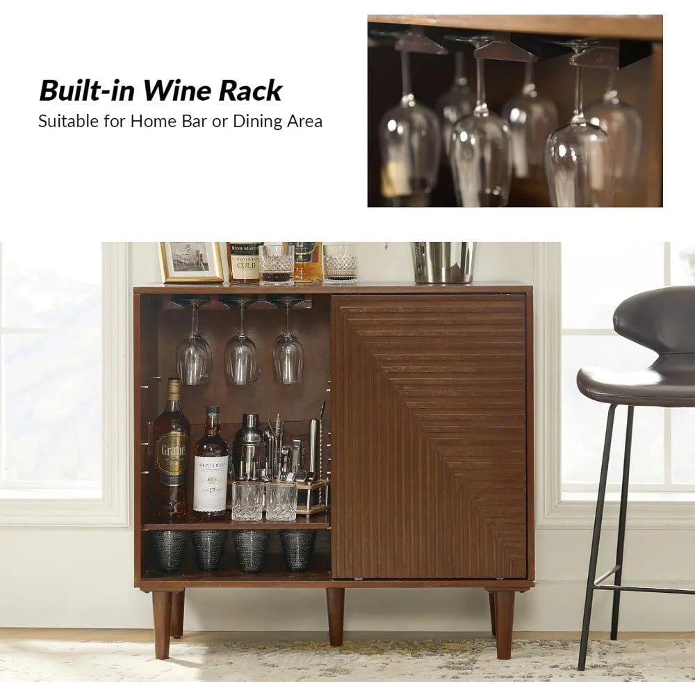 Magric Accent Cabinet Built-in Wine Rack, Mid-Century Modern Bar Cabinet with Durable Natural Oak Wood & Handcrafted Finish