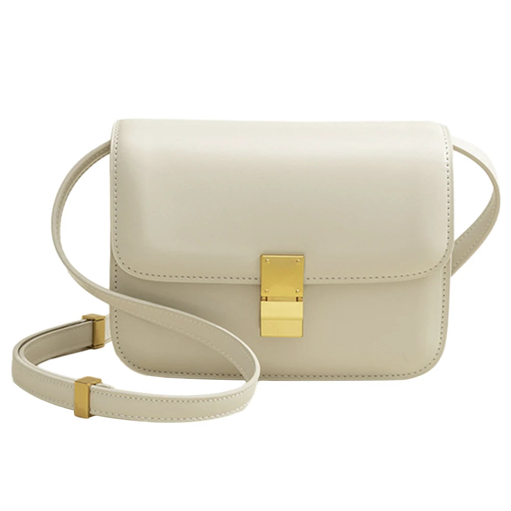 Leather Shoulder Bag for Women Small Square Bag Metal Lock Fashion Messenger Bag Luxury Designer Handbag Casual Commuting Bag