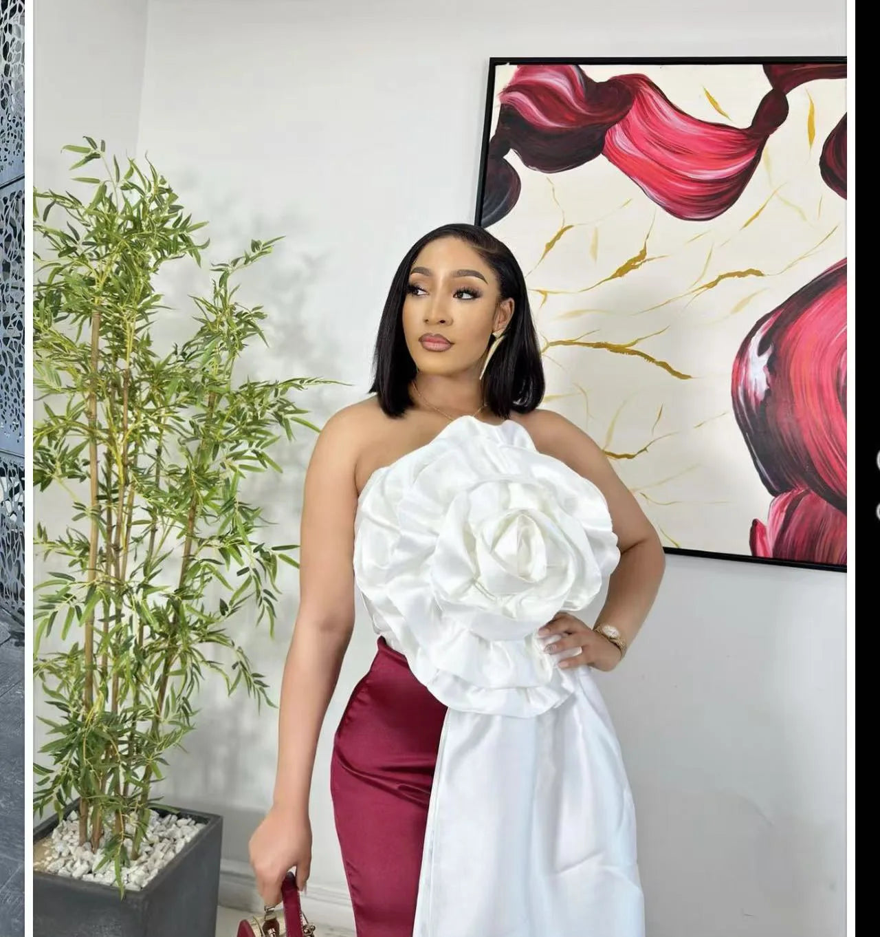 CM.YAYA Women Fashion 3D Flower Applique Strapless Side Crop Top 2025 Summer Vintage Streetwear INS Asymmetrical Tee Tops