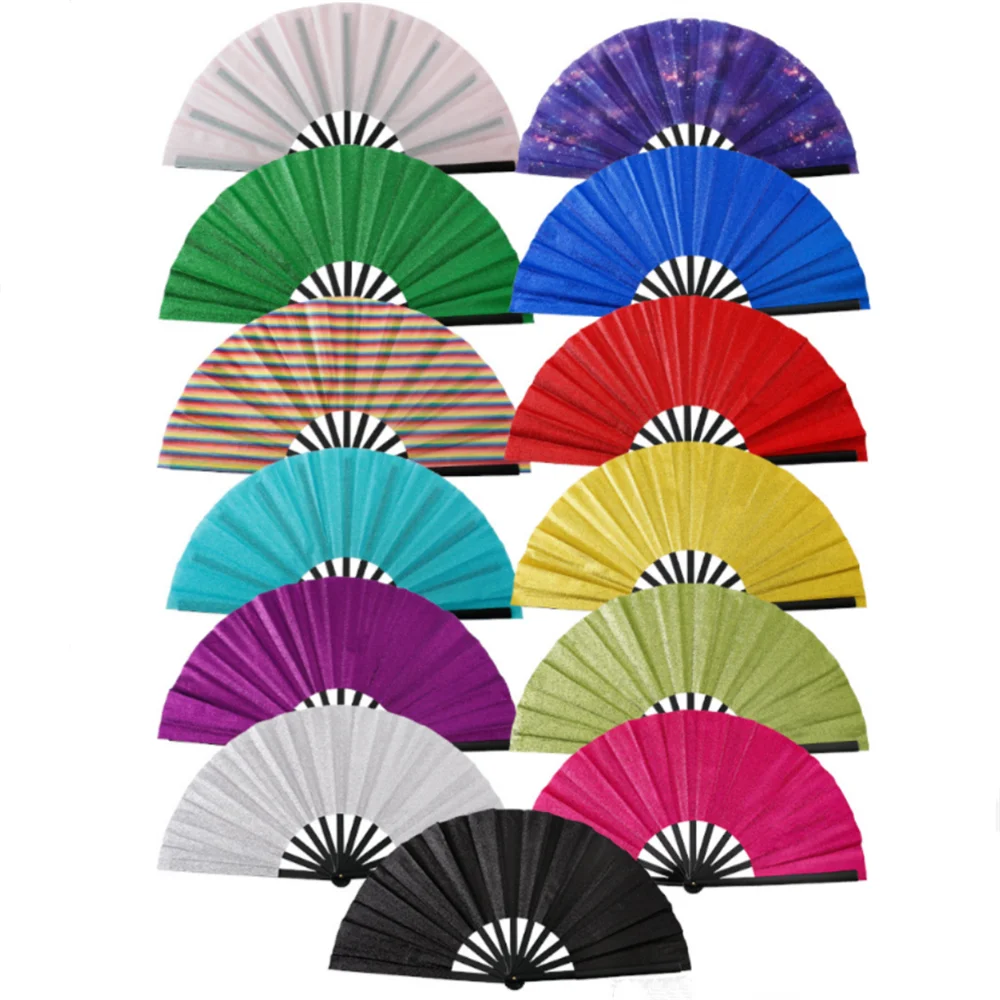 New Sparkling Folding Fan Bright Color Rainbow Starry Sky In The Dark Festival Performance Hand Fans Women Girl Party Dance Fan