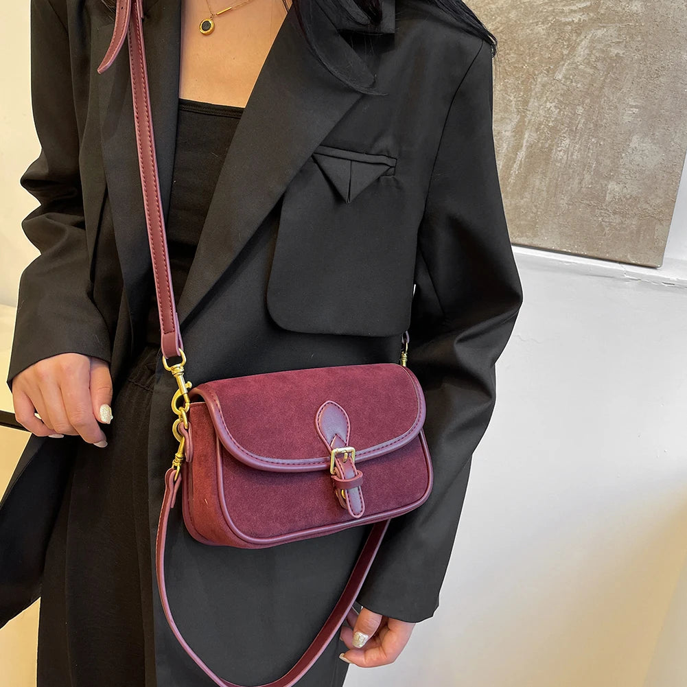 Korean Fashion New Small Square Bag Shoulder Bags Brown Niche Retro Suede Surface Leisure Versatile Trend Lady Crossbody Bags