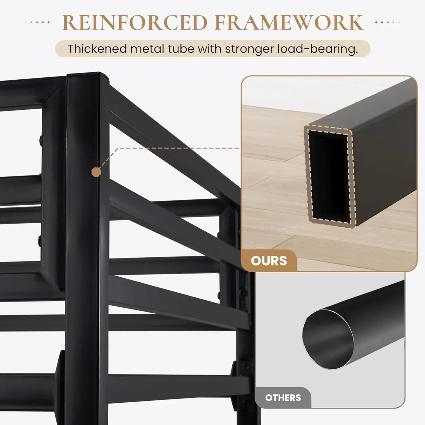 Junior Loft Bed Twin Size, Heavy Duty Twin Bed Frame with Full-Length Guardrail & Removable Stairs, Noise-Free, Space-Saving,