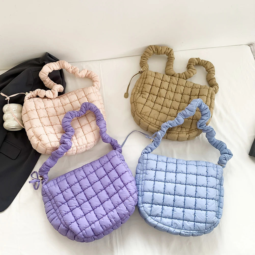 Lattice Pattern Shoulder Crossbody Bags Pleated Bubble Handbags Women Large Capacity Tote Bags Padded Ladies Quilted Shopper Bag