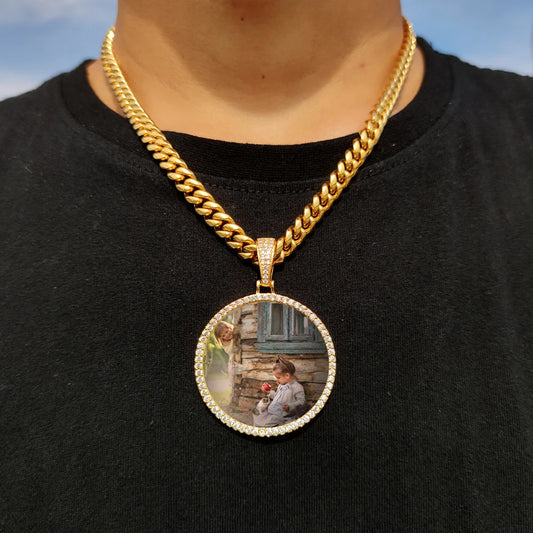 45mm Hip Hop Iced Out DIY Photo CZ Pendant Custom Picture Pendant Necklace Personalized Women Men Rapper Jewelry For Him Her