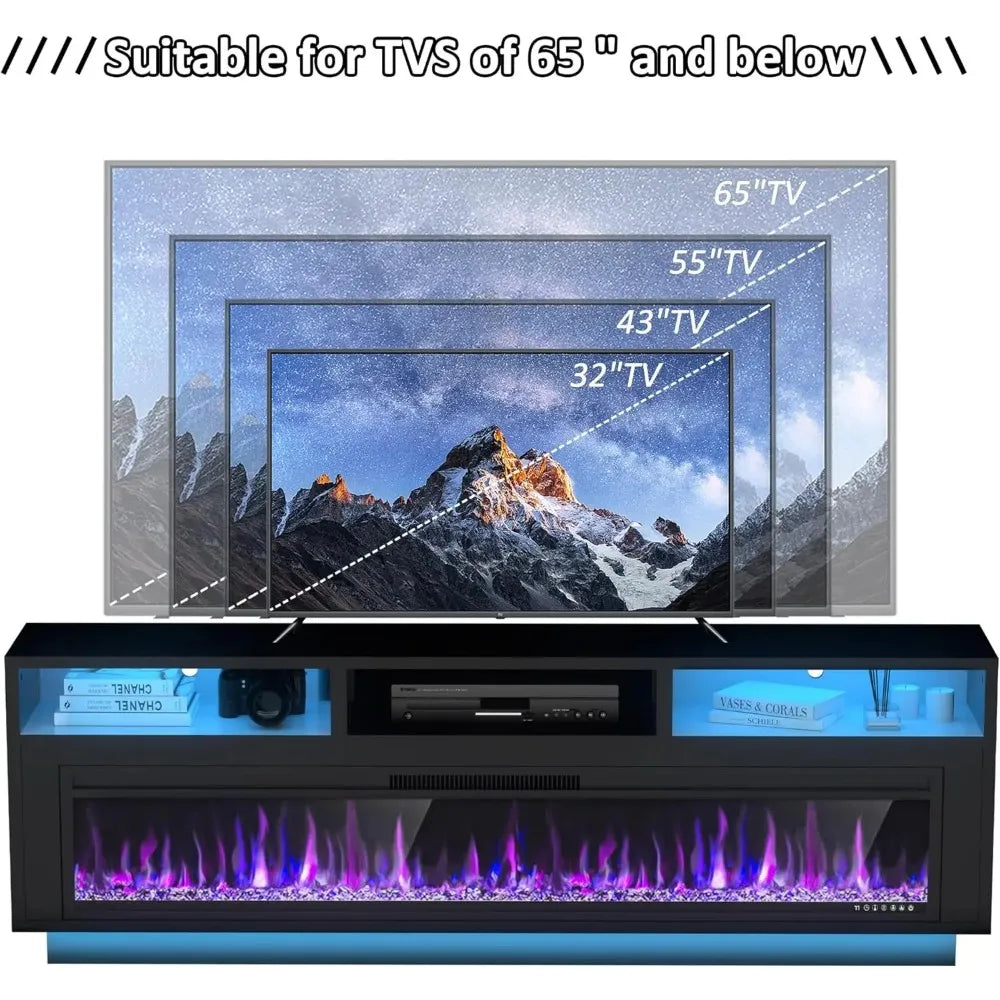 58" Fireplace TV Stand for TVs Up to 65" w/ 52" Electric Fireplace, TV Console for Living Room, LED Light Entertainment Center