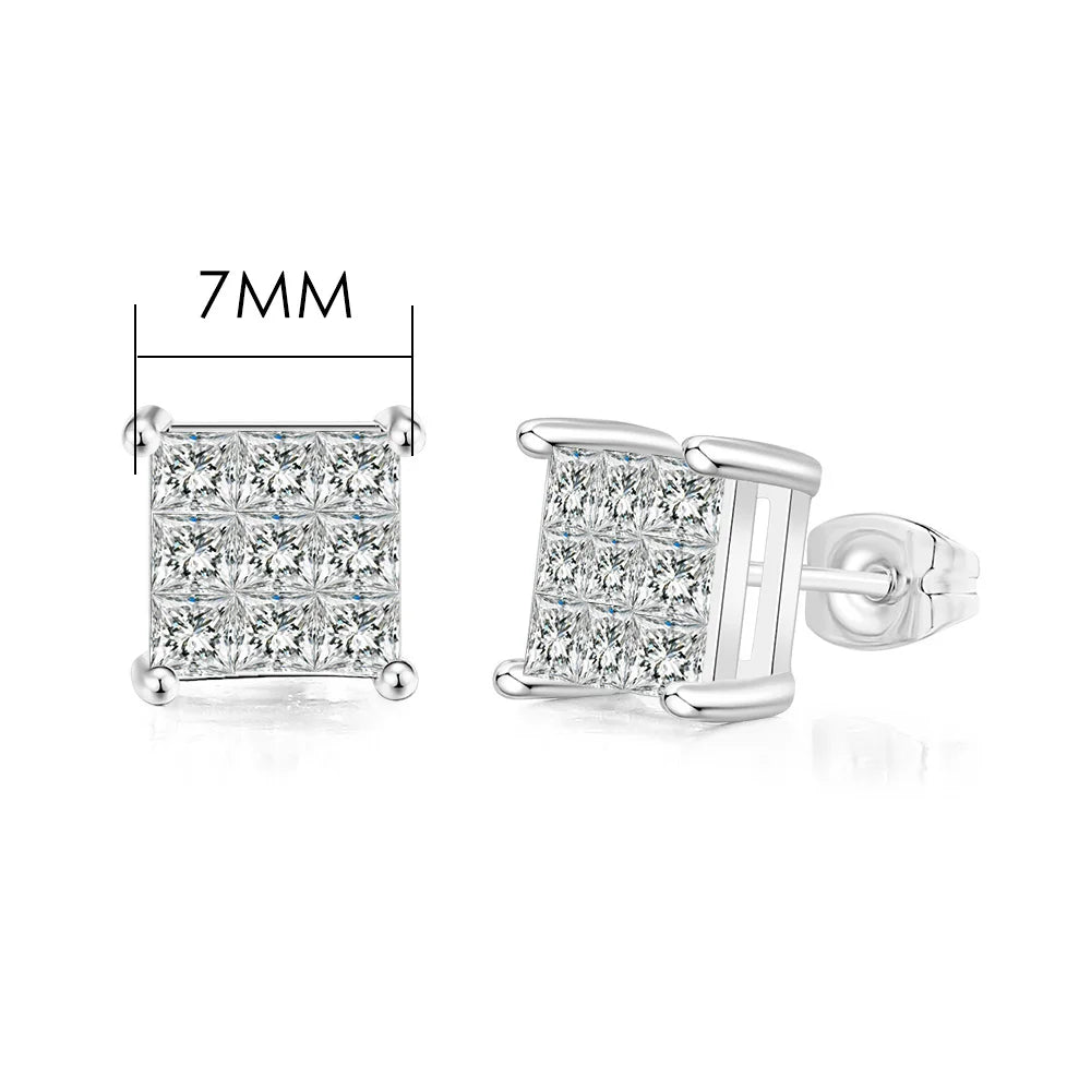 Hip Hop Ice Studded Earrings For Men Male Trend Cubic Zirconia Piercing Hiphop Gold Color Square Earring Jewelry Accessories