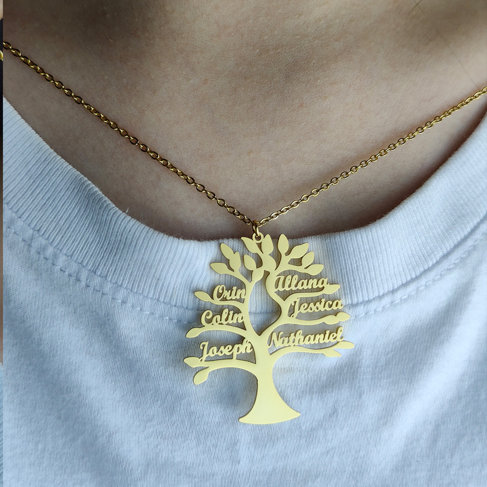 Custom Tree Of Life Name Necklace Personalized Mother Kids Family Member Names Gold Stainless Steel Pendant choker Jewelry Gifts